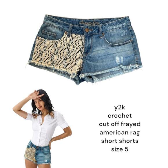y2k vtg. American Rag Crochet Knit Cut off Frayed Short shorts size 5. - Picture 1 of 6